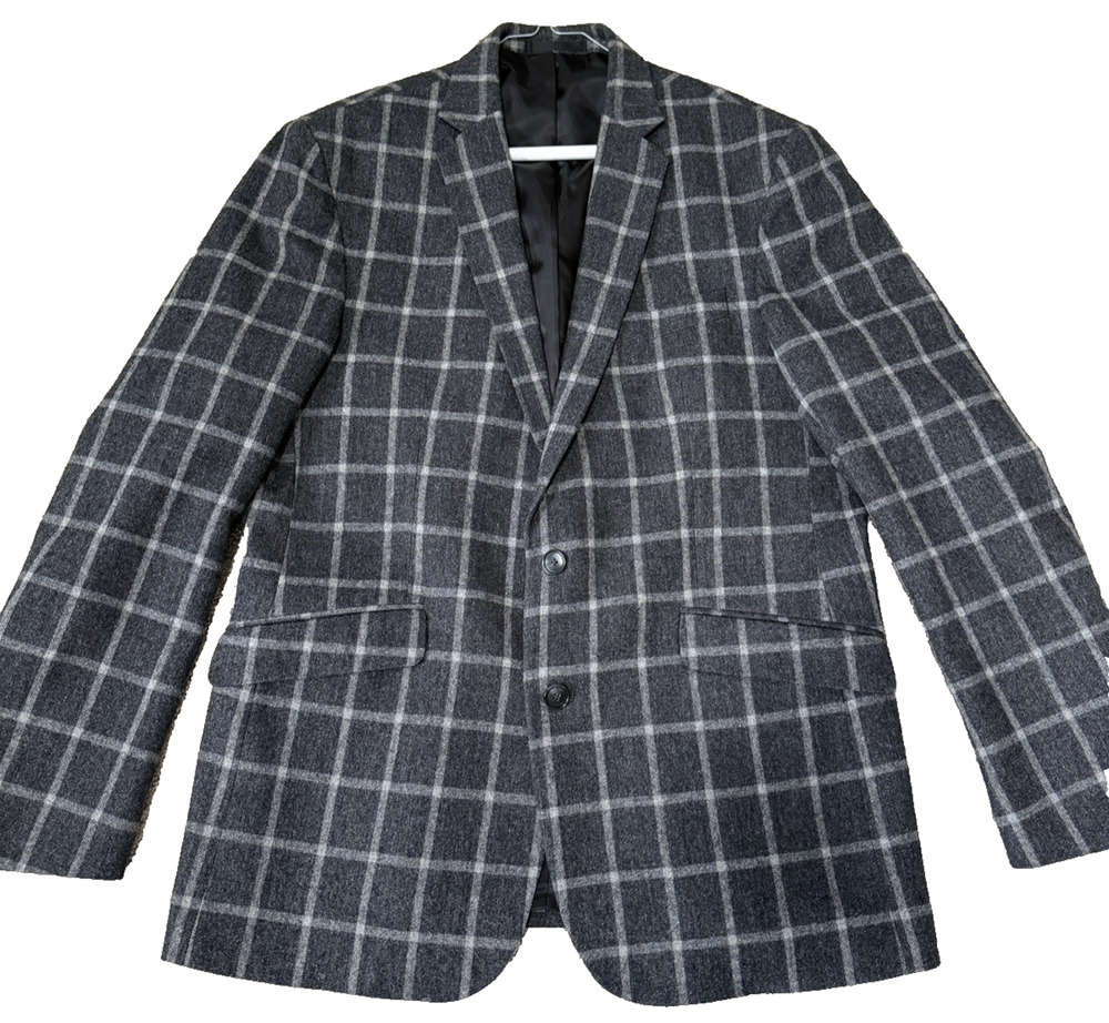 Kenneth Cole Men’s Wool Blend Blazer Gray Plaid Fit 42R –‎ Excellent